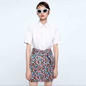 Zara Limited Edition Floral Skirt & Matching Fabric-Covered Wide Belt NWT SZ M